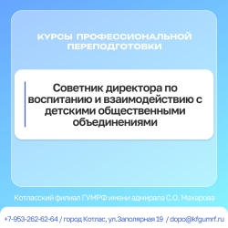 Lополнительная программа профессиональной переподготовки: «Советник директора по воспитанию и взаимодействию с детскими общественными объединениями»